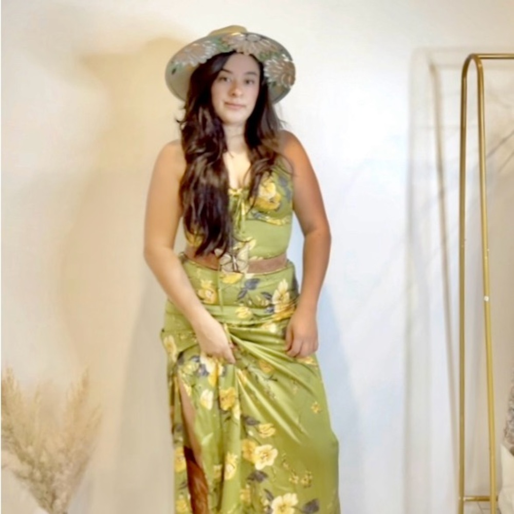 Western dress, green floral dress, western dress, boho dress, country dress,